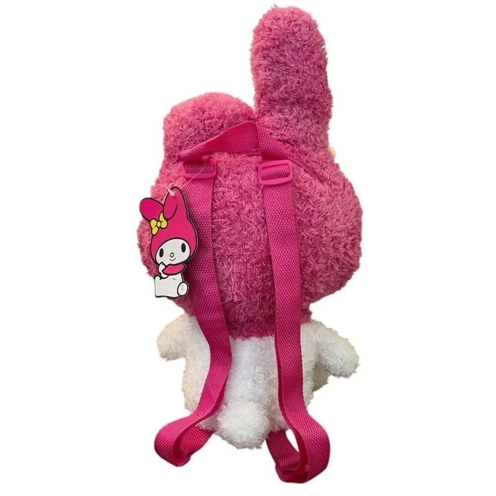 Hello Kitty My Melody Plush Mini Backpack Faux Fur Pillow Large Pajama Bag NWT